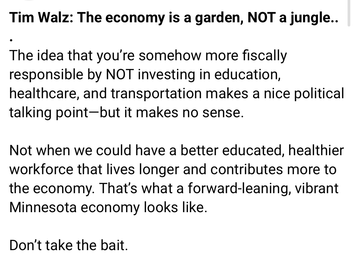 Tim Walz line in 2018: The economy is a garden, not a jungle