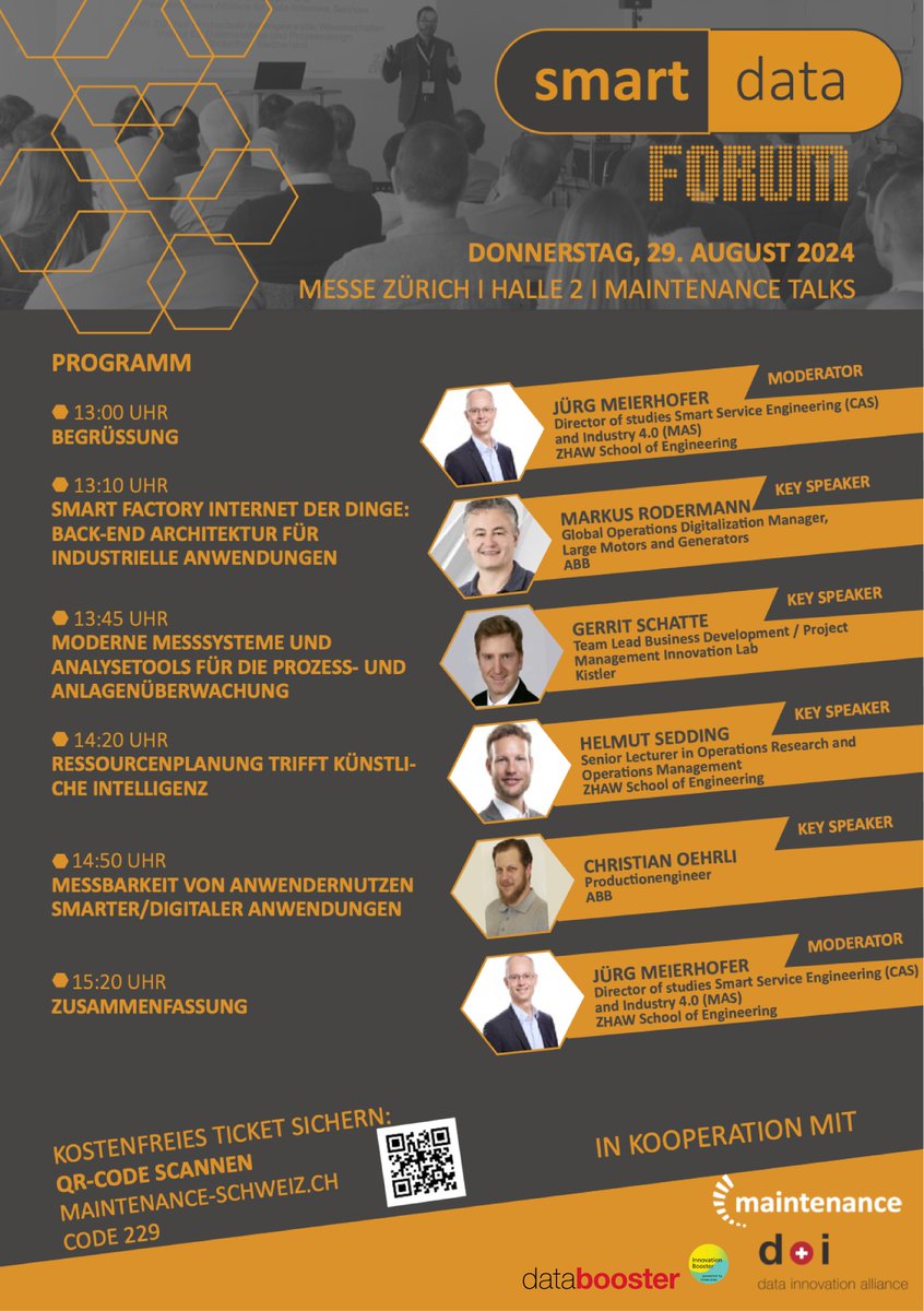 Databooster (@ib_databooster) on Twitter photo Am 28. und 29. August findet die maintenance Schweiz - die Leitmesse für industrielle Instandhaltung statt!
Die <a href="/DataInnoCH/">data innovation alliance</a> und der <a href="/IB_Databooster/">Databooster</a> sind mit einem spannenden Programm vor Ort.
Mehr Infos: databooster.ch/events/mainten…
#SmartMaintenance #swissinnovationbooster Am 28. und 29. August findet die maintenance Schweiz - die Leitmesse für industrielle Instandhaltung statt!
Die <a href="/DataInnoCH/">data innovation alliance</a> und der <a href="/IB_Databooster/">Databooster</a> sind mit einem spannenden Programm vor Ort.
Mehr Infos: databooster.ch/events/mainten…
#SmartMaintenance #swissinnovationbooster