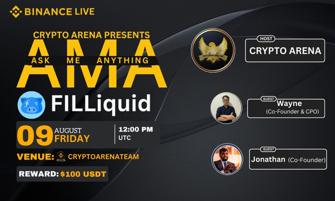 FILLiquid's tweet photo. 🎙 Join us this Friday for an exciting #BinanceLive AMA with @CryptoArena_Co! 

🕰 9th August at 12:00 PM UTC
🏆 Prize: $100 USDT

🔊 Special guests: Jonathan @jnthnvctr, Co-Founder of Ansa Research, and Wayne @wayneweb3, FILLiquid's Co-Founder and Chief Partnership Officer.

💬 Topic: FILLiquid: The Premier Decentralised Liquidity Pool on @Filecoin

🏘 Set your reminder: https://t.co/Fc59k4glhK

#Crypto #FILLiquid #AMA #BinanceLive