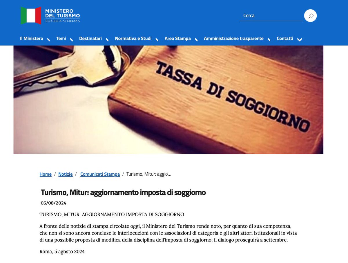 #Turismo: IMPOSTA DI SOGGIORNO
Tutto rimandato a settembre. Lo comunica il Ministero del Turismo. 

#news #italia #6agosto #milano #roma #napoli #firenze #bari #palermo #cagliari #genova #bologna #trento #torino #pescara #campobasso #ancona #venezia #trieste