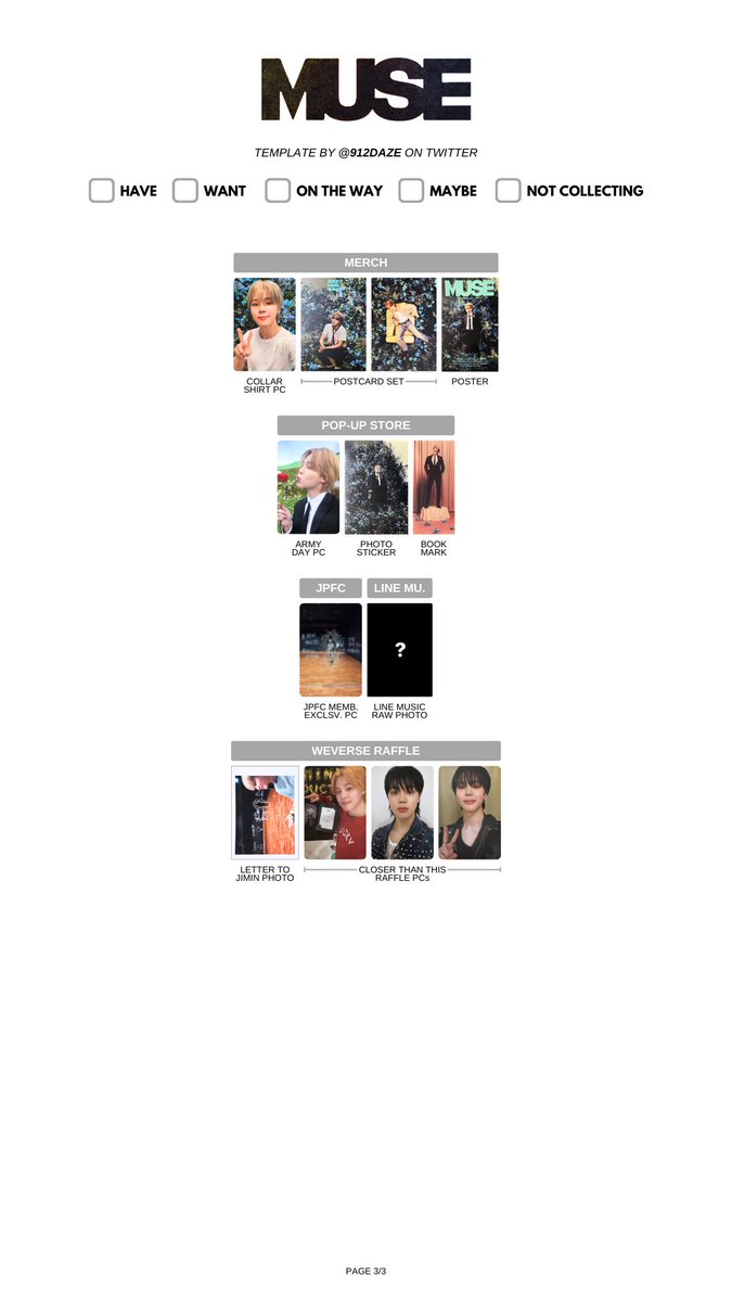 BTS JIMIN MUSE PC PHOTOCARD WISHLIST TEMPLATE ✨ ⭐️ MUSE