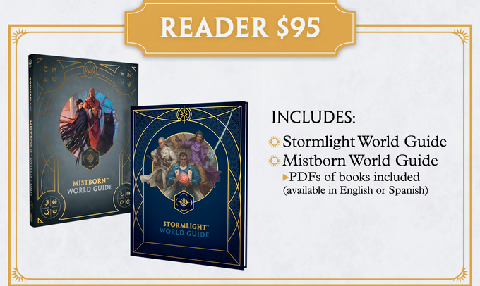 Cosmere_es's tweet photo. El Kickstarter consta de 6 tiers:
Tier 1 - 1$ - Acceso solo a addons
Tier 2 - 60$ - eReader - eBook, guía de mundo de Mistborn & Stormlight (en español)
Tier 3 - 95$ - Reader - Físico, Guía de mundo de Mistborn & Stormlight (inglés) más lo anterior
#StormlightRPG #MistbornRPG https://t.co/0hf0vqvACG