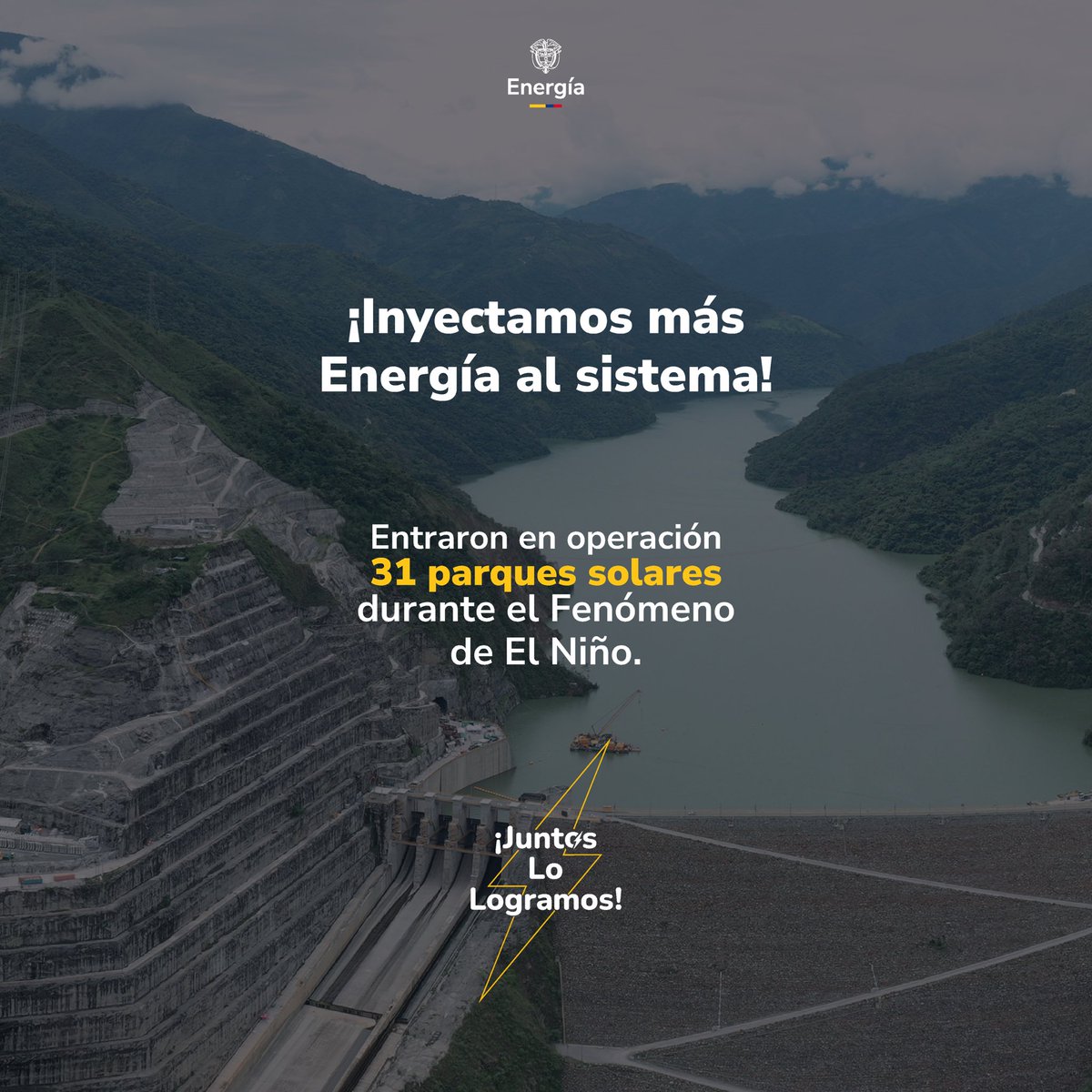 MinEnergiaCo's tweet photo. ¡#JuntosLoLogramos!
El trabajo colectivo, la buena planeación y el conocimiento técnico enfocado, nos permitieron superar el Fenómeno de El Niño sin un solo día de racionamiento.
#EnergíaDelCambio ⚡ https://t.co/Tj5EHf1sBq