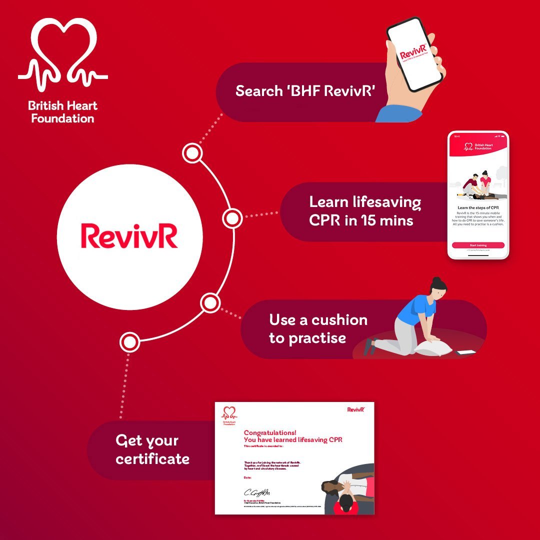 ❤️ It takes just 15 minutes to learn CPR.  

Click here to complete <a href="/TheBHF/">British Heart Foundation</a>'s online RevivR training ➡️ bit.ly/3VGSe1g 

#EveryMinuteMatters