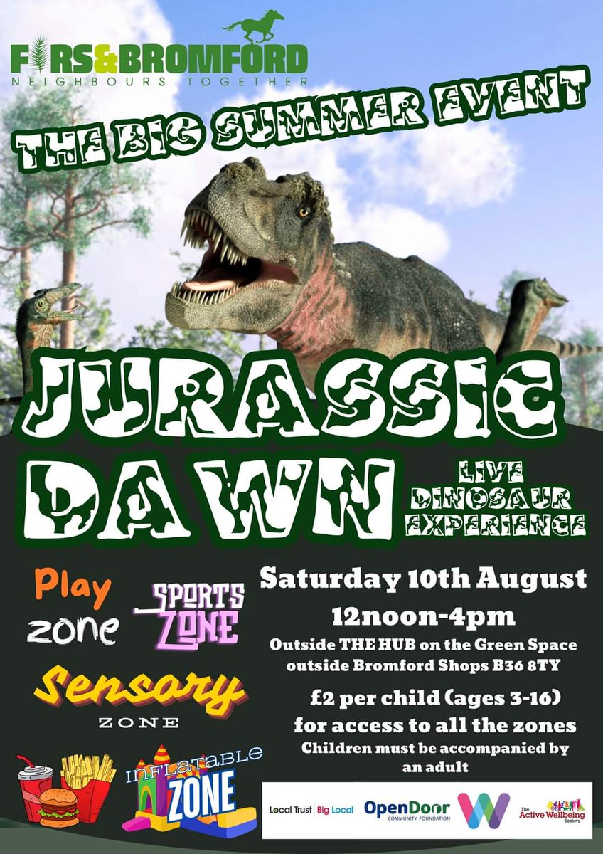 THIS SATURDAY 
BIG SUMMER EVENT 
Outside the shops on Bromford Drive
12noon to 4pm
£2 per child for unlimited access to Inflatables and games
Lots to do for all ages
All are very welcome
#OneCommunity #NeighboursTogether