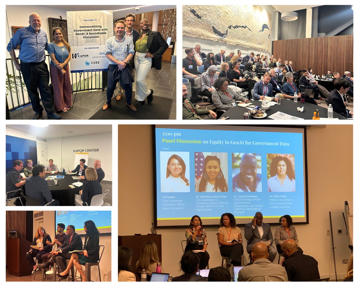 odenterprise's tweet image. A sneakpeek into the roundtable we hosted last week in Oakland on 𝐃𝐞𝐦𝐨𝐜𝐫𝐚𝐭𝐢𝐳𝐢𝐧𝐠 𝐆𝐨𝐯𝐞𝐫𝐧𝐦𝐞𝐧𝐭 𝐃𝐚𝐭𝐚 𝐰𝐢𝐭𝐡 𝐆𝐞𝐧𝐀𝐈 supported by @KaporCenter and @OmidyarNetwork. Stay tuned for the Report.
#DataDeCODE #DemocratizingData Glimps#GenAI
@CommerceGov