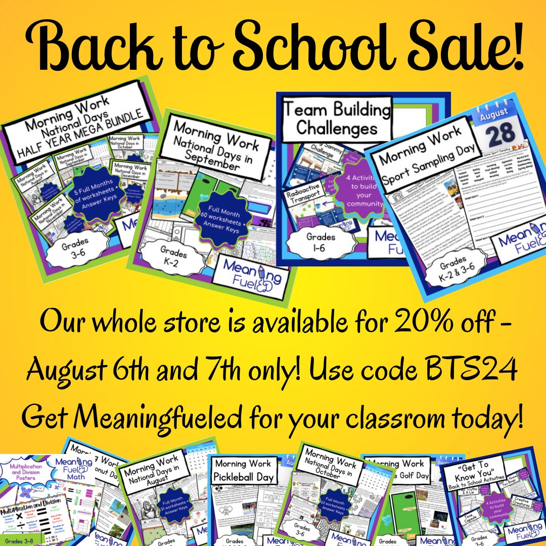 MeaningFuelEd's tweet photo. Back to School Sale Time! #teacherspayteachers https://t.co/BYyvjsaWTl https://t.co/w9A3JmQxeT
