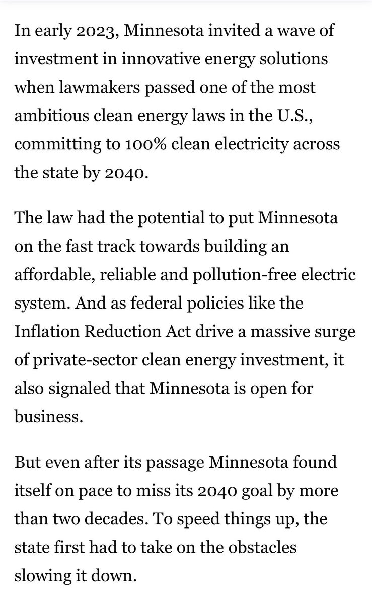 Walz is a permitting reform champion:

Last year, Minnesota passed a law mandating 100% clean electricity by 2040.

But due to red tape, they were projected to miss the target by decades.

So they passed permitting reform, which will cut overall project approval time by 50%.