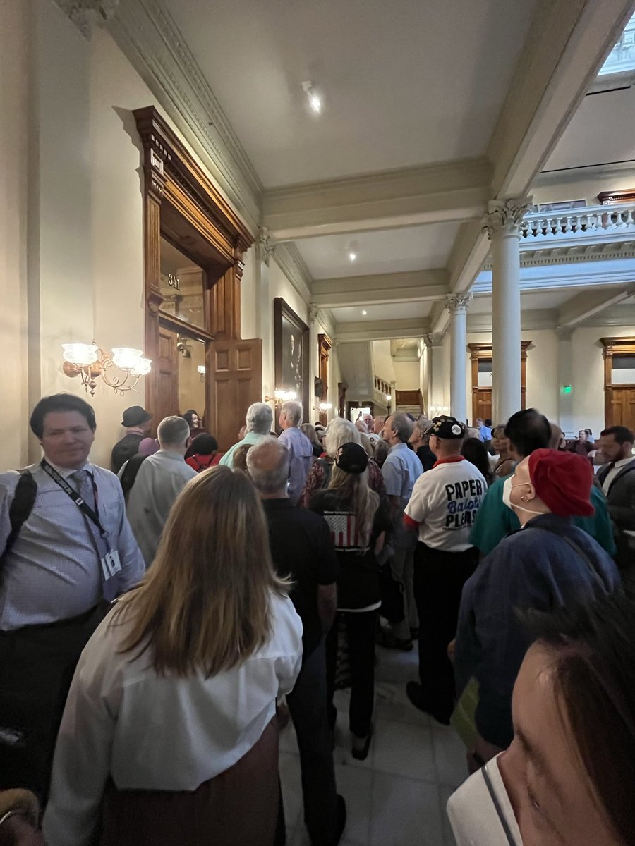 MyBlueHighHeels's tweet photo. It’s getting ugly at the Capitol this morning… MAGA wingnuts are acting like villagers with pitchforks bc the assigned hearing room is too small to accommodate ALL their crazy outrage about how voters cast their legal ballots.

Why they wanna stop people from being able to vote? https://t.co/cHTOimzKYC