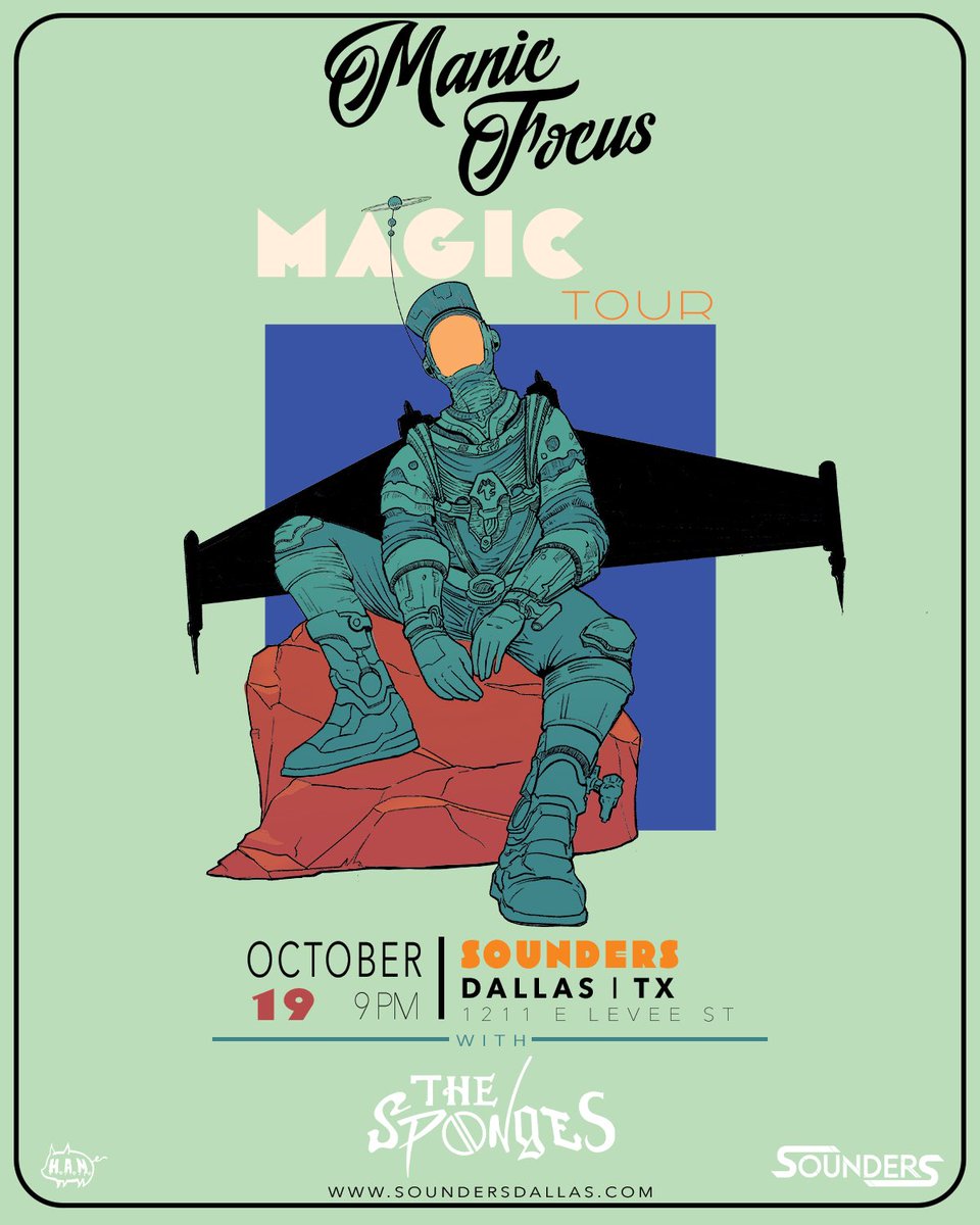 ⚠️🚨NEW SHOW ALERT🚨⚠️

<a href="/ManicFocus/">JmaC</a> and <a href="/thespongesrback/">The Sponges</a> are bringing their funky bass lines to Dallas!

Saturday October 19th 🗓️

At Sounders in Dallas📍

FREE Parking Available / Drink Specials / PK Sound 

Get tickets now! ⬇️

SoundersDallas.com 🎫