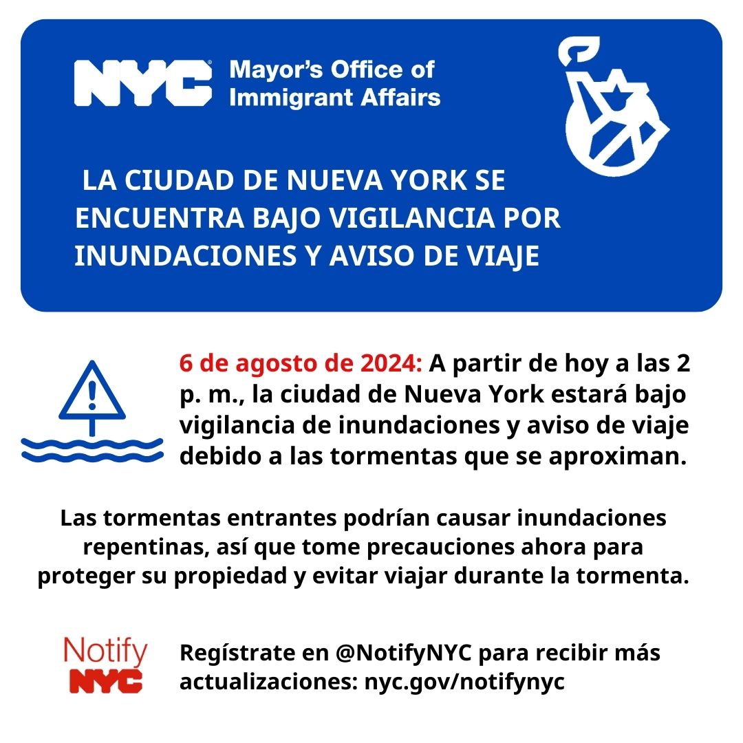 ⚠️🌧️NYC is under a Flood Watch and Travel Advisory starting at 2 pm today due to incoming storms. Plan ahead and sign up for <a href="/NotifyNYC/">NYCEM - Notify NYC</a> for updates at nyc.gov/notifynyc to stay protected.