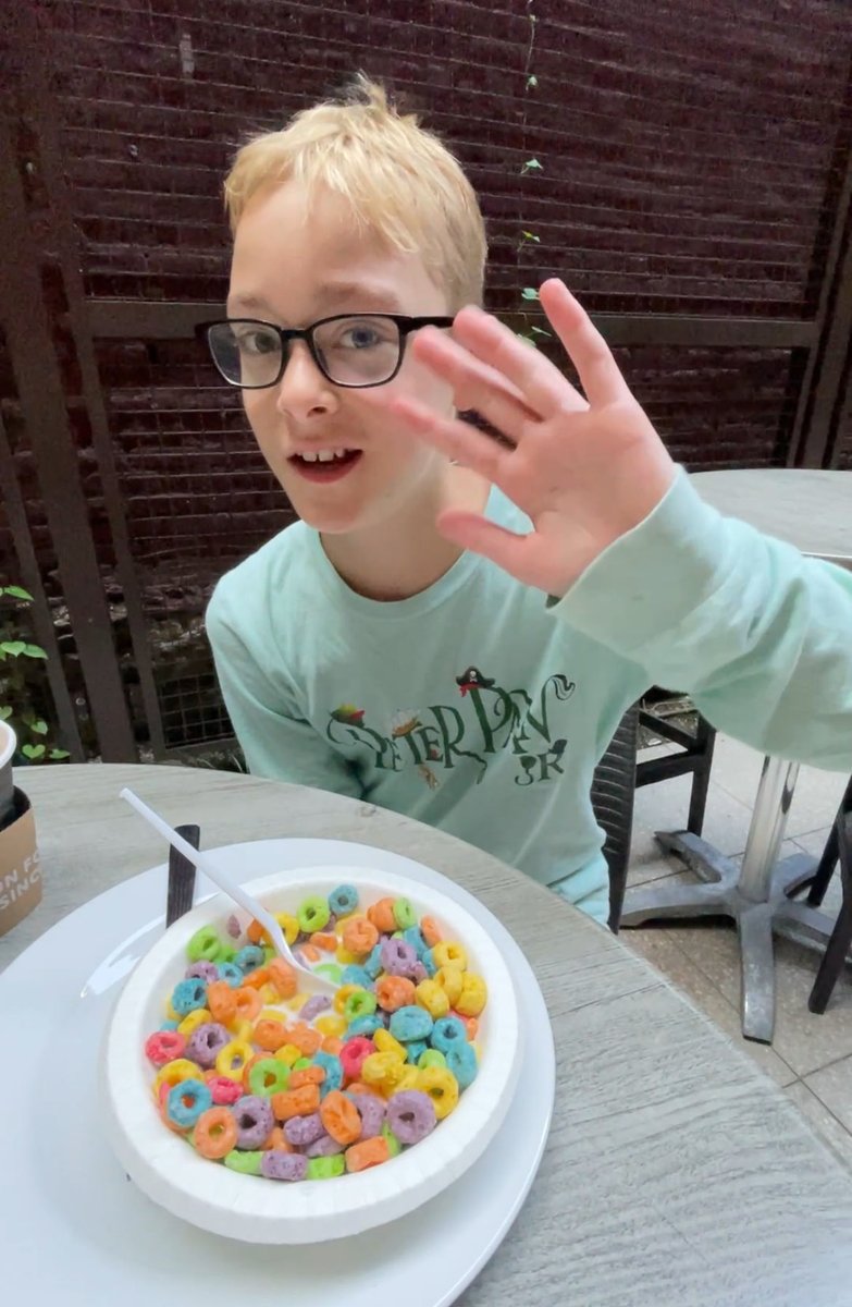 carterhale's tweet photo. @simoncholland 12: Ok Dad, I’ll wave for a photo during our hotel breakfast buffet. But why?

Me: It’s super important. Just trust me. https://t.co/J1KHWvFJGB