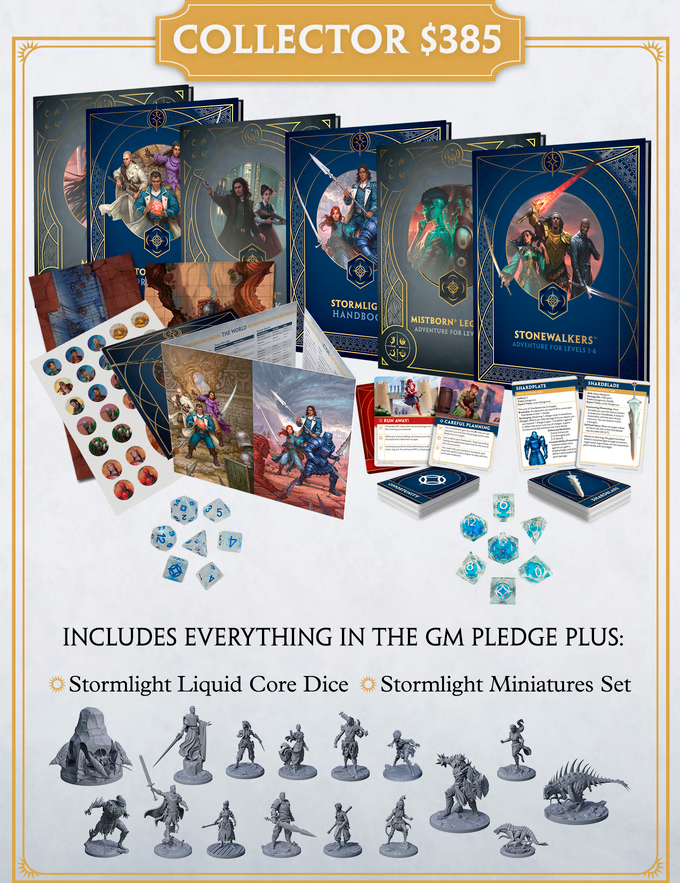Cosmere_es's tweet photo. Tier 6 - 385$ - The Collector - Todo lo anterior más los dados de núcleo líquido, nuevas miniaturas del RPG.
#StormlightRPG #MistbornRPG https://t.co/HQgk9xDCqm