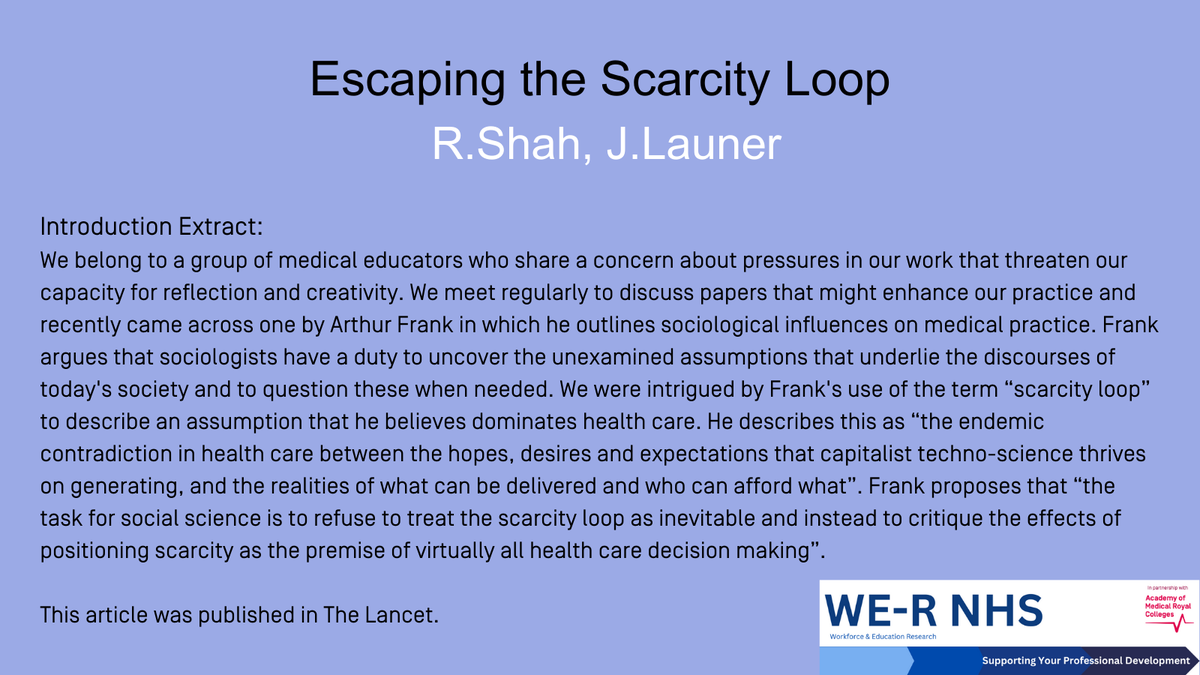 we_r_nhs's tweet image. This week&apos;s Article of the Week is by R.Shah and J.Launer: &apos;Escaping the Scarcity Loop&apos;. ⭐️Log into the WE-R NHS catalogue to view more like this for free today. @JohnLauner @RupalSh01910573 #WERNHS @NHSE_WTE learninghub.nhs.uk/Resource/37836…