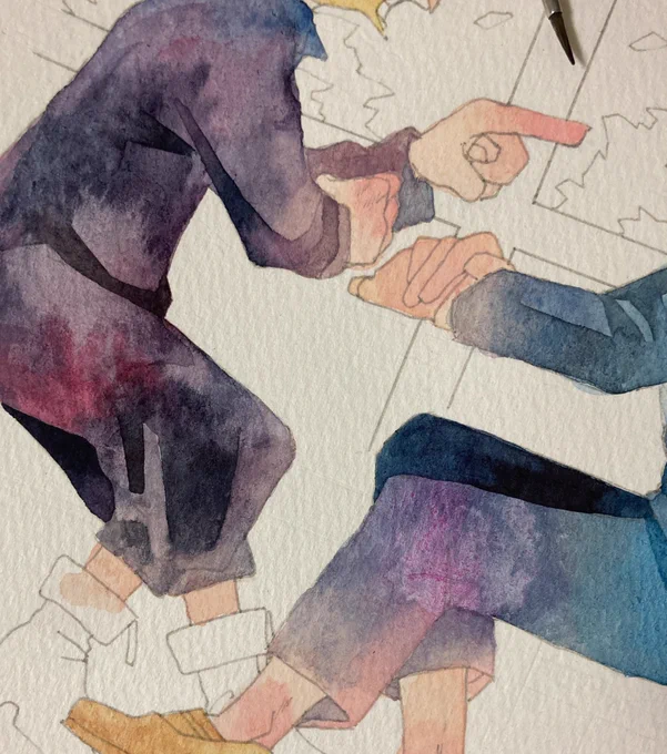 wip不透明な透明水彩中心に着色しているので、不透明な透明水彩気味です。 