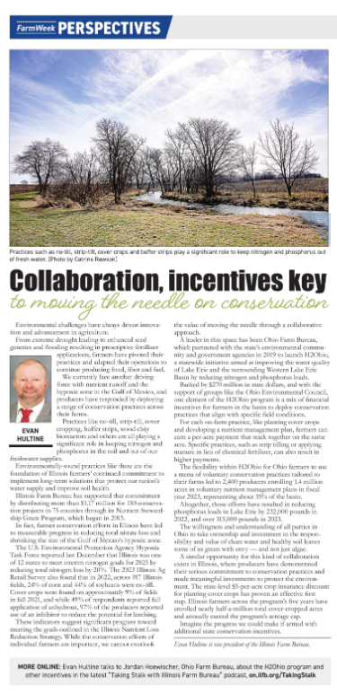 "While the conservation efforts of individual farmers are important, we cannot overlook the value of moving the needle through a collaborative approach."

-<a href="/ILFarmBureau/">Illinois Farm Bureau</a> Vice President Evan Hultine in this week's <a href="/FarmWeekNow/">FarmWeekNow/RFD Radio</a> calling for add'l conservation program incentives.