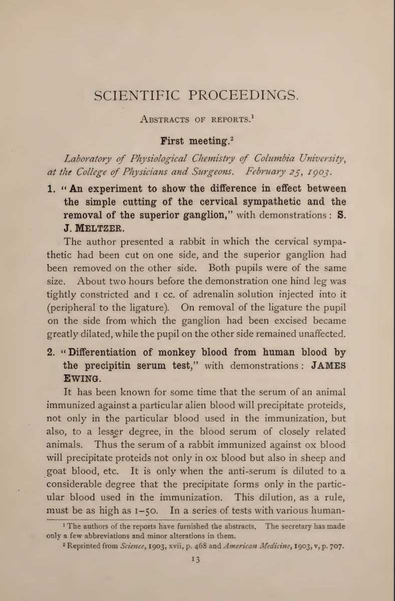 ExpBiolMed's tweet photo. EBM's first issue was published as the Proceedings for the Society for Experimental Biology and Medicine in 1904 featured articles from @socexpbiomed President SJ Meltzer on the #superior #ganglion and pathologist James Ewing on the #preceptin #serum #test for human blood https://t.co/pIdps9GGge