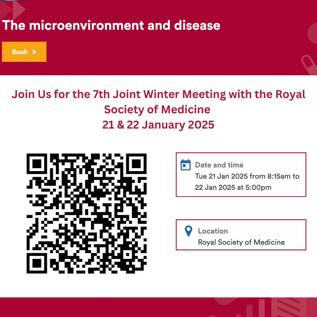 Pathological Society (@pathsoc) on Twitter photo Remember, early bird registration for the joint PathSoc <a href="/RoySocMed/">The Royal Society of Medicine</a> winter meeting on 21st and 22nd of January 2025 has opened! 🔬
Early bird rates until 19th of November 2024.
Scan the QR code to register or go to rsm.ac.uk/events/patholo… Remember, early bird registration for the joint PathSoc <a href="/RoySocMed/">The Royal Society of Medicine</a> winter meeting on 21st and 22nd of January 2025 has opened! 🔬
Early bird rates until 19th of November 2024.
Scan the QR code to register or go to rsm.ac.uk/events/patholo…