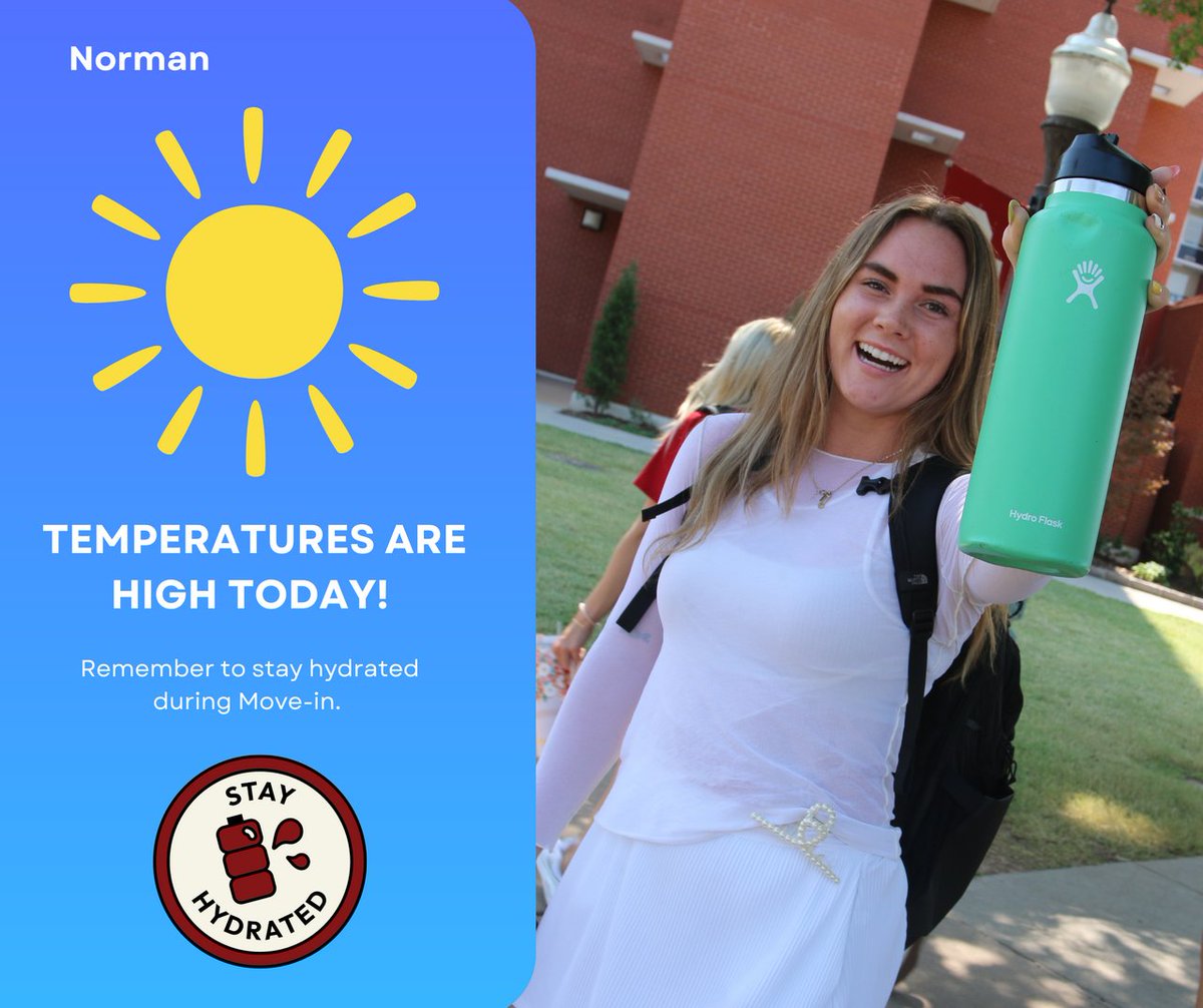 OU_HRL's tweet image. Temperatures are high today! 🌡️Don't forget to stay hydrated during Move-in. We have water stations located throughout campus to help keep you cool! 💧 

#MoveIn24 #OUQuickTips