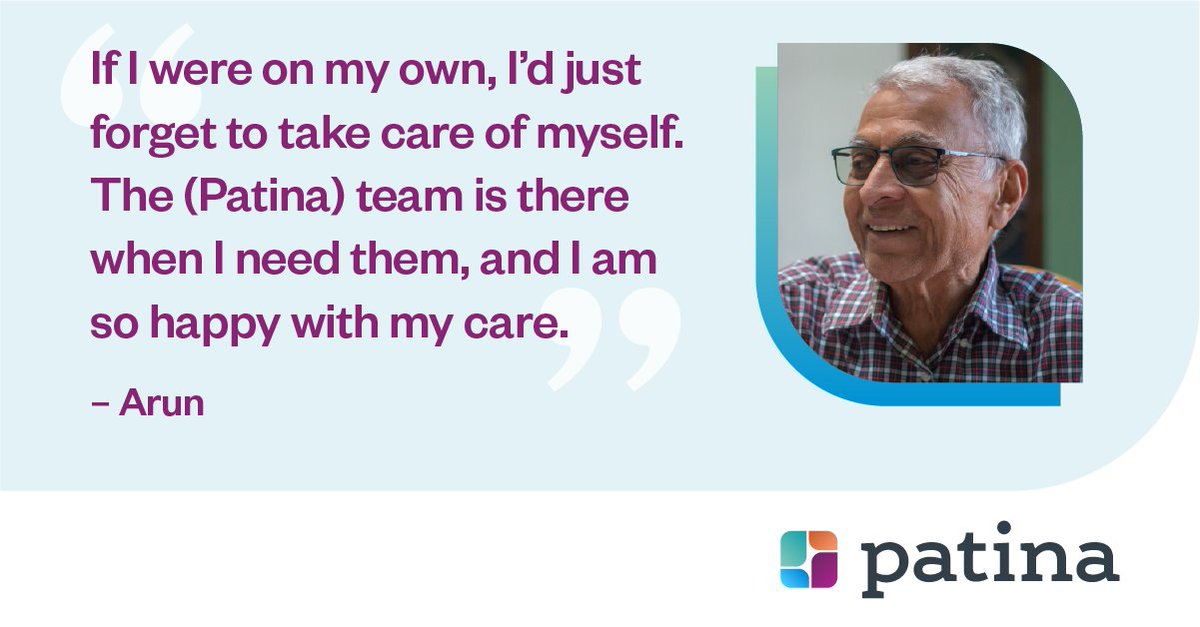 “The team is there when I need them. I am so happy with my care.” Read Arun’s story to learn how Patina is reinventing the healthcare experience for people 65+: bit.ly/4daQ1RM