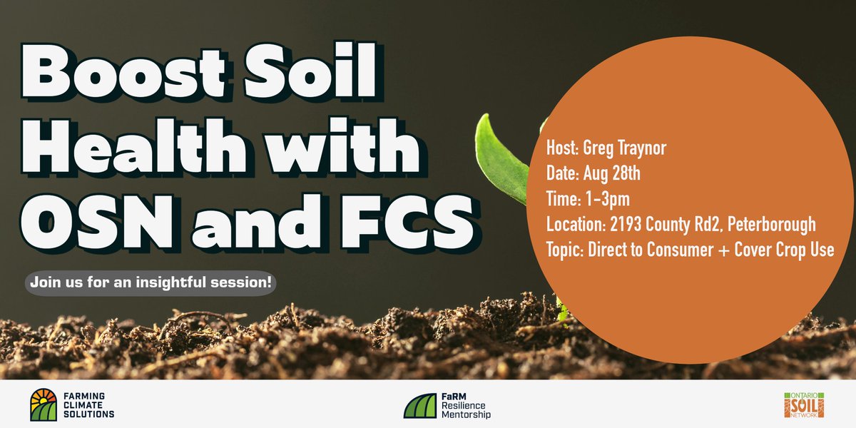 SoilNetwork's tweet photo. Come out on Aug 28 from 1-3pm and join @TraynorFarms to talk about cover crops and learn about the direct-to-consumer side of his operation. KSE for Cover Crops available. Register here: https://t.co/8J1Wr3QefY #OntAg #LetsTalkSoil https://t.co/IcKDpYzT1H