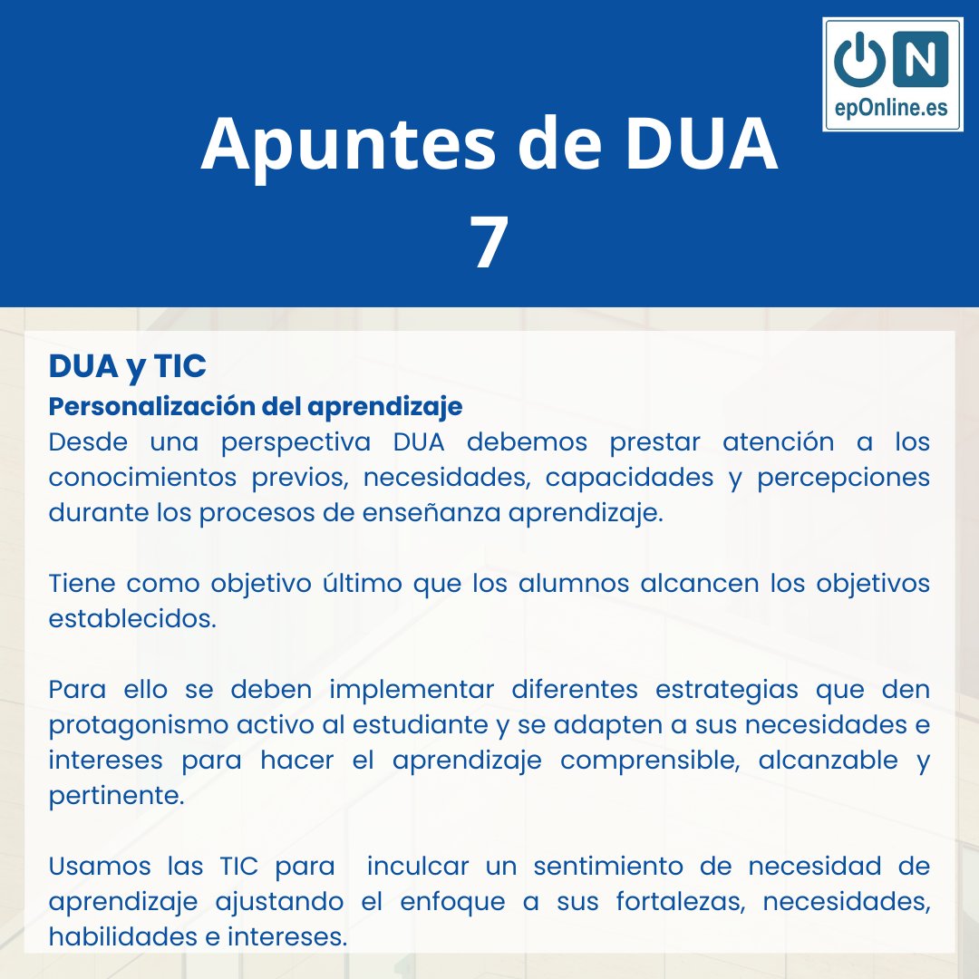 AcademiaEPO's tweet photo. Aprende más con nosotros. Todos los martes, DUA en EPO.
#DUA #oposicionesdocentes #magisterio #secundaria #LOMLOE #EPO https://t.co/IJMPFyxv0p