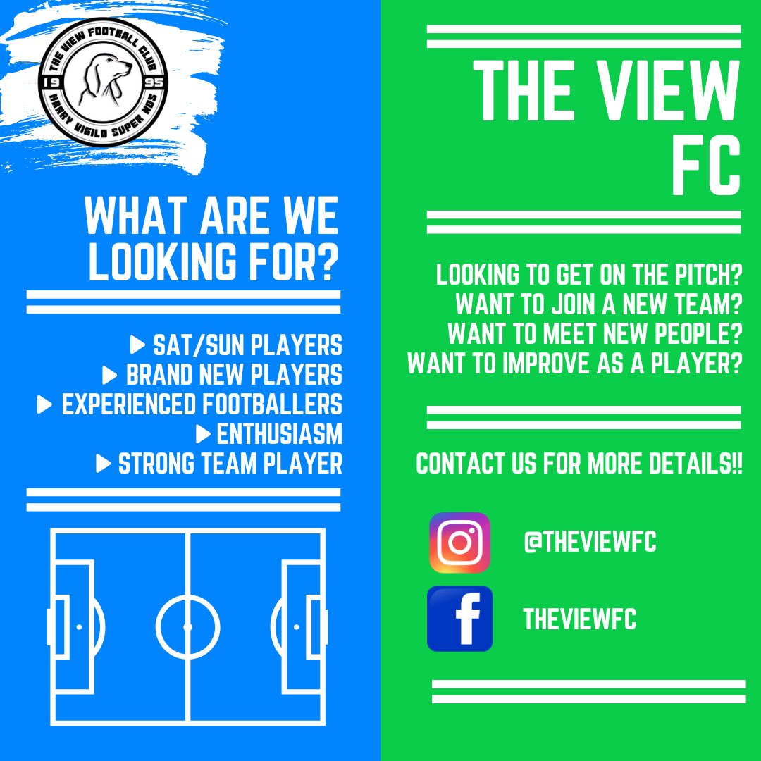 TheViewFC's tweet image. 🚨 NEW PLAYERS WANTED 🚨 

We are looking for players to join our already fantastic group of players! We are looking for players 16+ who are looking for a new club!

If you are interested in joining please feel free to DM us on Instagram or Facebook or X!

💚💚