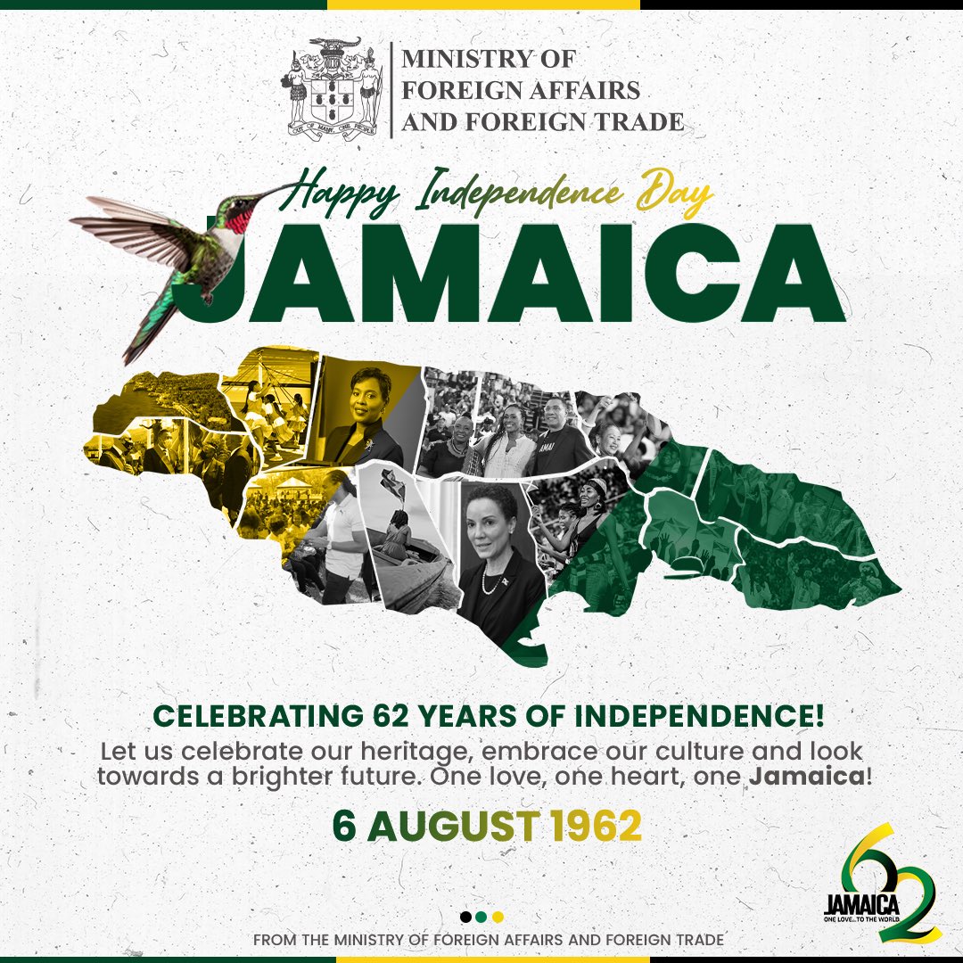 mfaftja's tweet photo. Happy Independence Day 🇯🇲 Jamaica!
#Jamaica62 #OneLove #MFAFT https://t.co/bBSzFiu8EQ