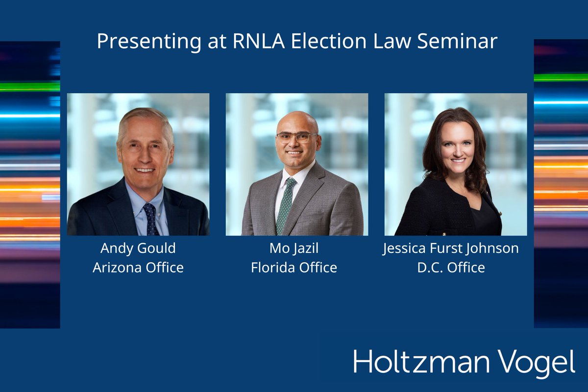 Looking forward to the <a href="/TheRepLawyer/">RNLA ⚖️</a> #ElectionLaw seminar!

<a href="/AndrewWGould/">Andy Gould</a>, Mo Jazil and <a href="/JessFurst/">Jessica Furst Johnson</a> are speakers this year.

Andy will speak on election #litigation.

Mo will discuss #redistricting cases.

Jessica will cover state and federal #CampaignFinance law.