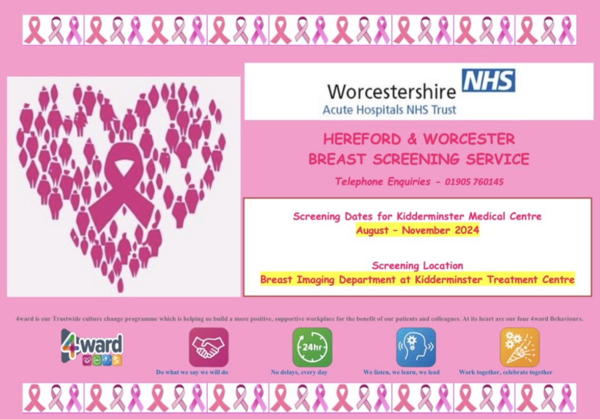 H&W Breast Screening (@waht_bimaging) on Twitter photo We are now inviting Kidderminster Medical Centre for breast screening. @WFHPartnership #breastscreening #breastcancerawareness We are now inviting Kidderminster Medical Centre for breast screening. @WFHPartnership #breastscreening #breastcancerawareness