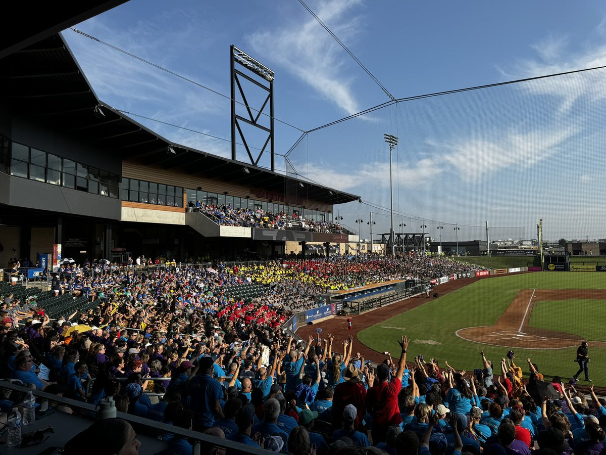 SuzPerezICT's tweet photo. About 8,000 @WichitaUSD259 employees are at Riverfront Stadium for Rally on the River, an official kickoff for another year at the state’s largest school district. #ksed https://t.co/POuZaVL071