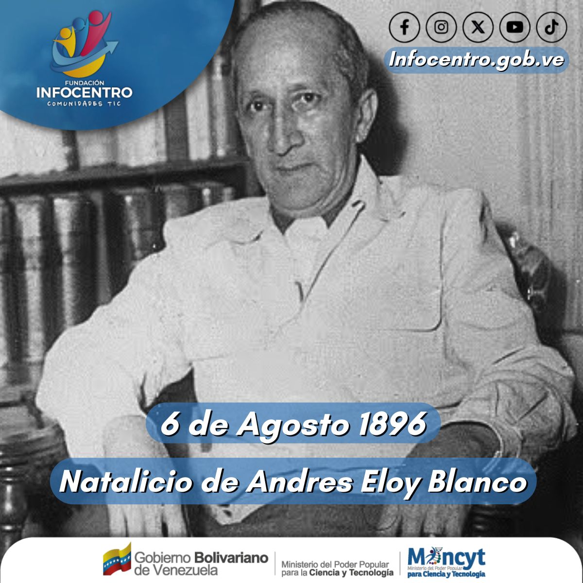 InfocarB1's tweet photo. NATALICIO DE ANDRES ELOY   El escritor, ensayista, periodista, humorista y político venezolano, Andrés Eloy Blanco Meaño, conocido como “El poeta del pueblo”, nació en Cumaná, estado Sucre, el 6 de agosto de 1896.  #LoQueDigaNicolás 🇻🇪 #CienciaParaLaVida #InfocentroAlDía https://t.co/piIQGqeCw6