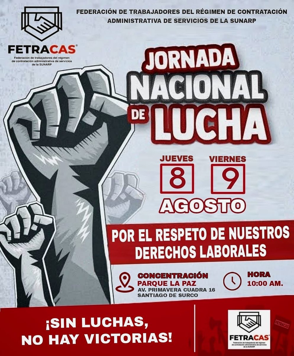 SINTREPCAS's tweet photo. Compañeros Trabajadores. Continuamos nuestras jornadas de lucha en defensa de la negociación colectiva. Por respeto a los derechos laborales.
Sin Luchas no hay victorias!!!! https://t.co/m4uRD5P2ID