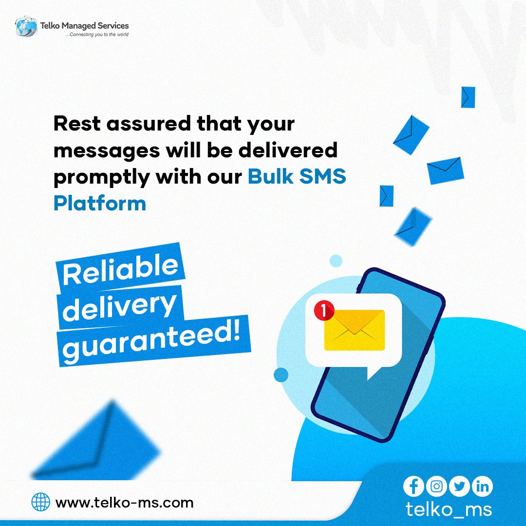 telko_ms's tweet photo. Rest assured that your messages will be delivered promptly with our Bulk SMS Platform. Reliable delivery guaranteed!

#Telkoms #Telecommunication #communication #Telecoms #ServiceProviders #internet #VAS #calls #telecom #message #connectionchallenge https://t.co/XH2SP1aUwA