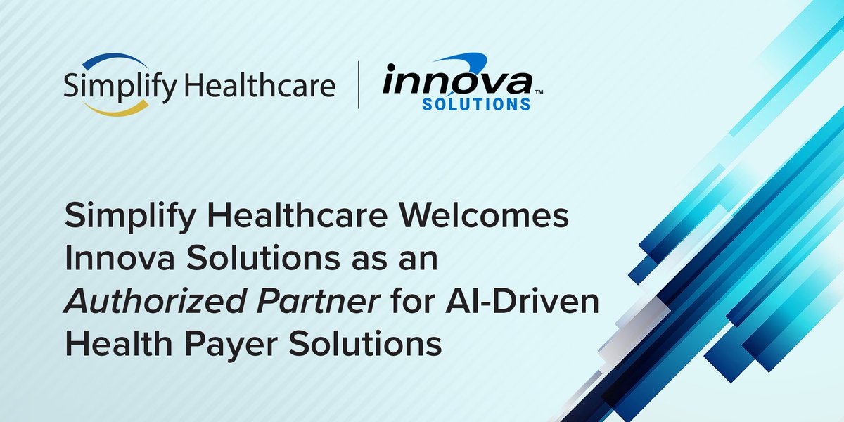 SimplifyHCare's tweet photo. Simplify Healthcare is glad to welcome Innova Solutions as an Authorized Partner for AI-Driven Health Payer Solutions.

Read more: https://t.co/IYFgAFqjrl

#SimplifyHealthcare #SimplifyHealthCloud #InnovaSolutions #Partnership #PayerSolutions #HealthcareInnovation https://t.co/8lnqP90CGR