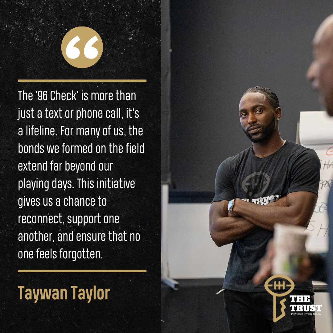playerstrust's tweet photo. 96 Check
Each call is a chance to share memories, offer encouragement and reinforce the sense of community that made Former Players’ time in the NFL so special.
Trust Fellow and Former Player Taywan Taylor shares the impact a simple call or text can make to strengthen a bond. https://t.co/MyNJwLH8Ck