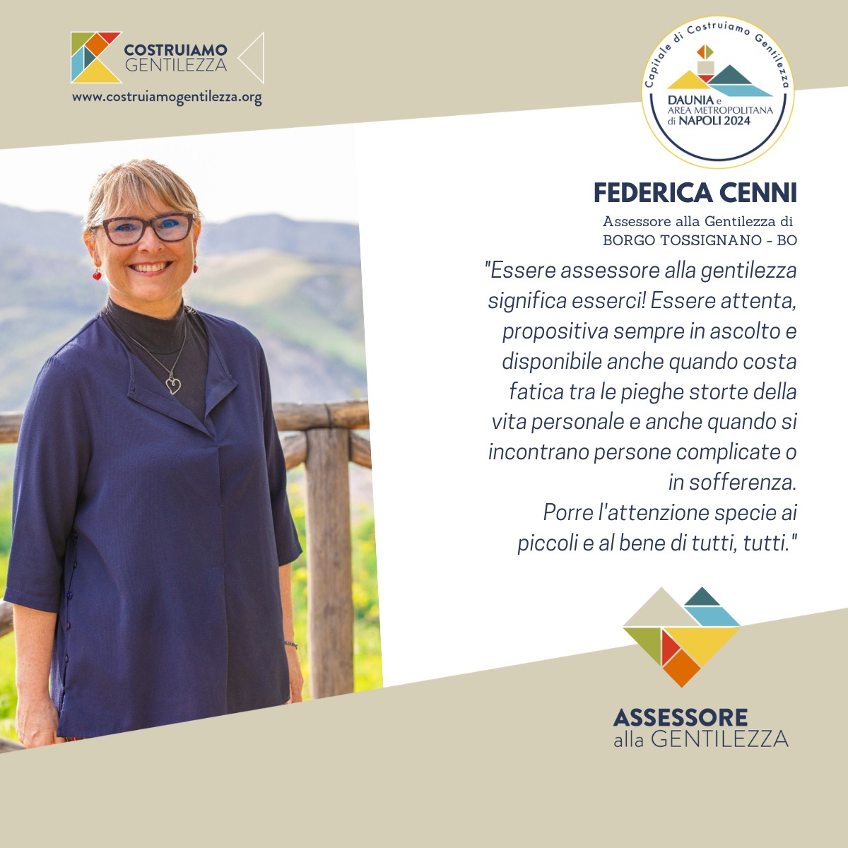 𝐋'𝐀𝐒𝐒𝐄𝐒𝐒𝐎𝐑𝐄 𝐀𝐋𝐋𝐀 𝐆𝐄𝐍𝐓𝐈𝐋𝐄𝐙𝐙𝐀 👏🏼💜 𝐅𝐄𝐃𝐄𝐑𝐈𝐂𝐀 𝐂𝐄𝐍𝐍𝐈 𝐃𝐈 𝐁𝐎𝐑𝐆𝐎 𝐓𝐎𝐒𝐒𝐈𝐆𝐍𝐀𝐍𝐎 𝐁𝐎 𝐒𝐈 𝐏𝐑𝐄𝐒𝐄𝐍𝐓𝐀 👉 costruiamogentilezza.org/costruttori/as…

#costruiamogentilezza #reteassessoriallagentilezza