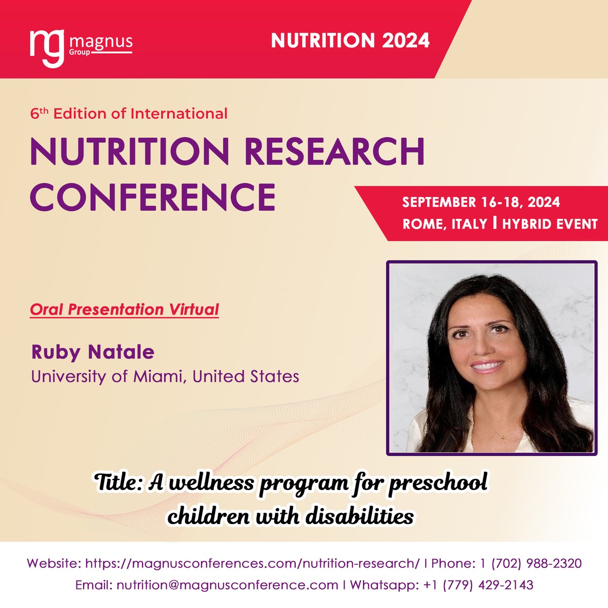 Nutri_congress's tweet photo. Join us at @Nutri_congress by @magnus_group with #RubyNatale, @umiamimedicine, USA. The event is fast approaching with limited slots. Ensure your participation by registering soon!
๐ https://t.co/QJ11pFFk4v
๐
September 16-18, 2024
๐ Rome, Italy
๐ฒ 1779429 2143
#Nutriconference https://t.co/pjxMulWxYa