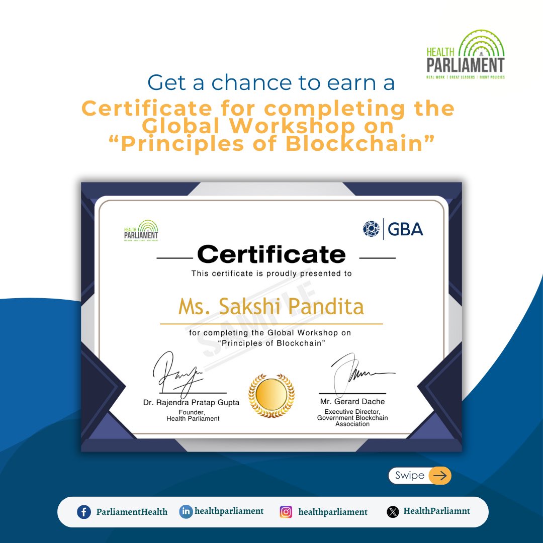 HealthParliamnt's tweet photo. Register for Global workshop on “Principles of Blockchain”,organized in collaboration with Government Blockchain Association and earn a certificate.

Register here: https://t.co/0g3S7JRHQu

Don’t miss this opportunity to enhance your knowledge and engage with industry leaders. https://t.co/JNhkNVg4by
