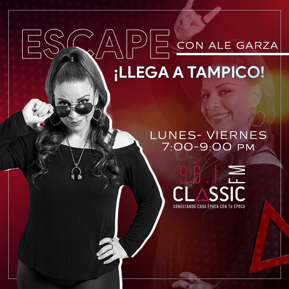 AleGLocutora's tweet photo. ESCAPE ahora en transmisión simultánea, lunes a viernes 7-9pm

106.9FM Monterrey
96.1FM Tampico
Y en linea con la app CLASSIC FM y https://t.co/a5Ims1tH07 https://t.co/R8qxD6toaN