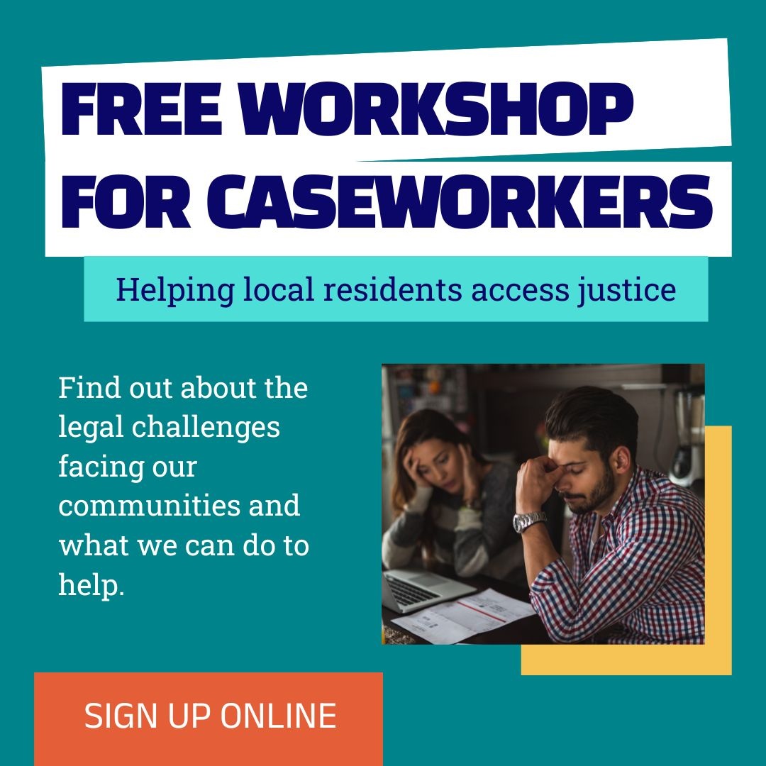 Are you a caseworker, councillor, social worker or prescriber?

We're running a free workshop to introduce the Law Centre, common legal problems in our community and how we can support your service users

When? 2 - 3pm, 29/08
Where? Online

Register here: lght.ly/confipf