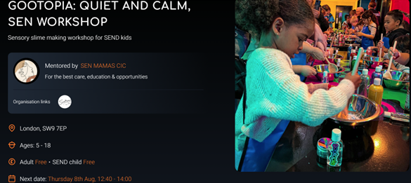 Come along to a #SEND friendly, sensory experience at Gootopia, 494 Rathgar Road, Brixton, SW9 7EP.  This fun-filled session takes place Thursday 8th August 12:40-14:00 and is free to all Southwark residents aged 5-18 years eequ.org/experience/101…