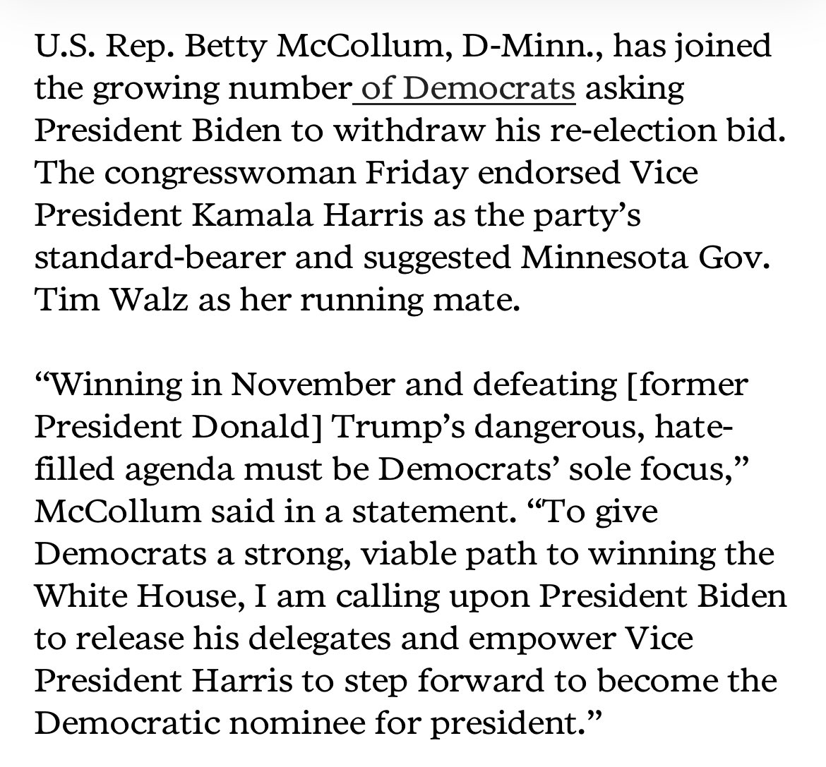 Patrick Seeb (@patrickseeb) on Twitter photo I am pretty sure <a href="/BettyMcCollum04/">Rep. Betty McCollum</a> was the first person to introduce the idea of a Harris/Walz ticket. It was a novel idea then and an awesome one today. I am pretty sure <a href="/BettyMcCollum04/">Rep. Betty McCollum</a> was the first person to introduce the idea of a Harris/Walz ticket. It was a novel idea then and an awesome one today.