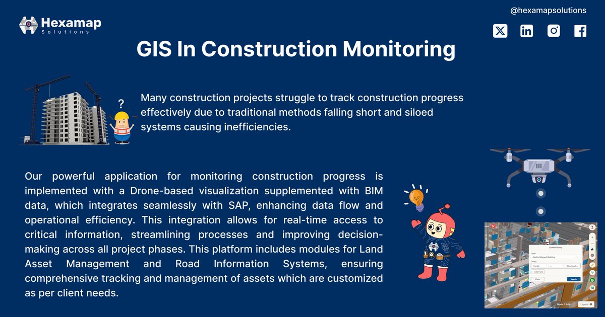HexamapSolution's tweet image. GIS in Construction Monitoring
.
#GIS #ConstructionMonitoring #GeospatialTechnology #BuildingInformationModeling #BIM #RemoteSensing #DroneMapping #SpatialAnalysis #SmartConstruction #ProjectManagement #InfrastructureDevelopment #hexamap #esri #hank