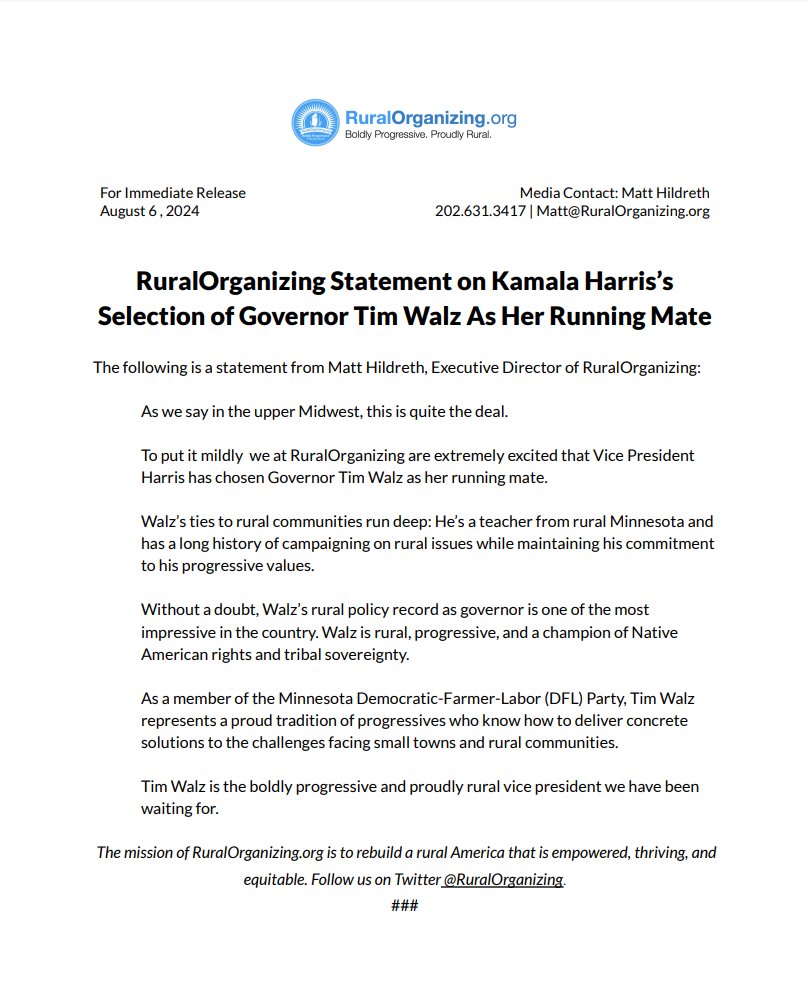 RuralOrganizing.org (@ruralorganizing) on Twitter photo The following is a statement from <a href="/mhildreth/">Matt Hildreth</a>, Executive Director of <a href="/RuralOrganizing/">RuralOrganizing.org</a>:
"As we say in the upper Midwest, this is quite the deal."
ruralprogress.org/press/ruralorg… The following is a statement from <a href="/mhildreth/">Matt Hildreth</a>, Executive Director of <a href="/RuralOrganizing/">RuralOrganizing.org</a>:
"As we say in the upper Midwest, this is quite the deal."
ruralprogress.org/press/ruralorg…