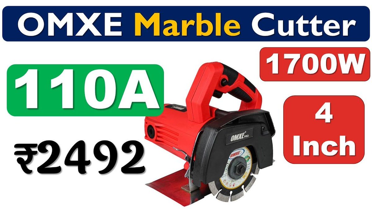 GadgetsShiksha's tweet image. 1700W #OMXE PRO Professional Marble Cutter:- Cut: Marble, Tiles, Granites, Stone, Metal Rod, Wood | 1700W Motor | 4 Inch Blade | Dry &amp;amp; Wet Cutting | Warranty: 6 Months #MarbleCutter #TileCutter #StoneCutter #CutterMachine →youtu.be/e1zDka5WhLw