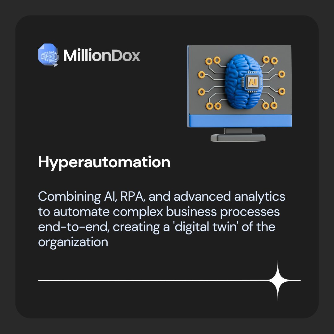MillionDox's tweet image. Discover the future of business with out-of-the-box automation trends! From hyperautomation to autonomous systems, see how your business can leap ahead.🌟

#BusinessAutomation #Hyperautomation #IntelligentProcessing #Innovation #FutureOfWork #DigitalRevolution #nextgentech