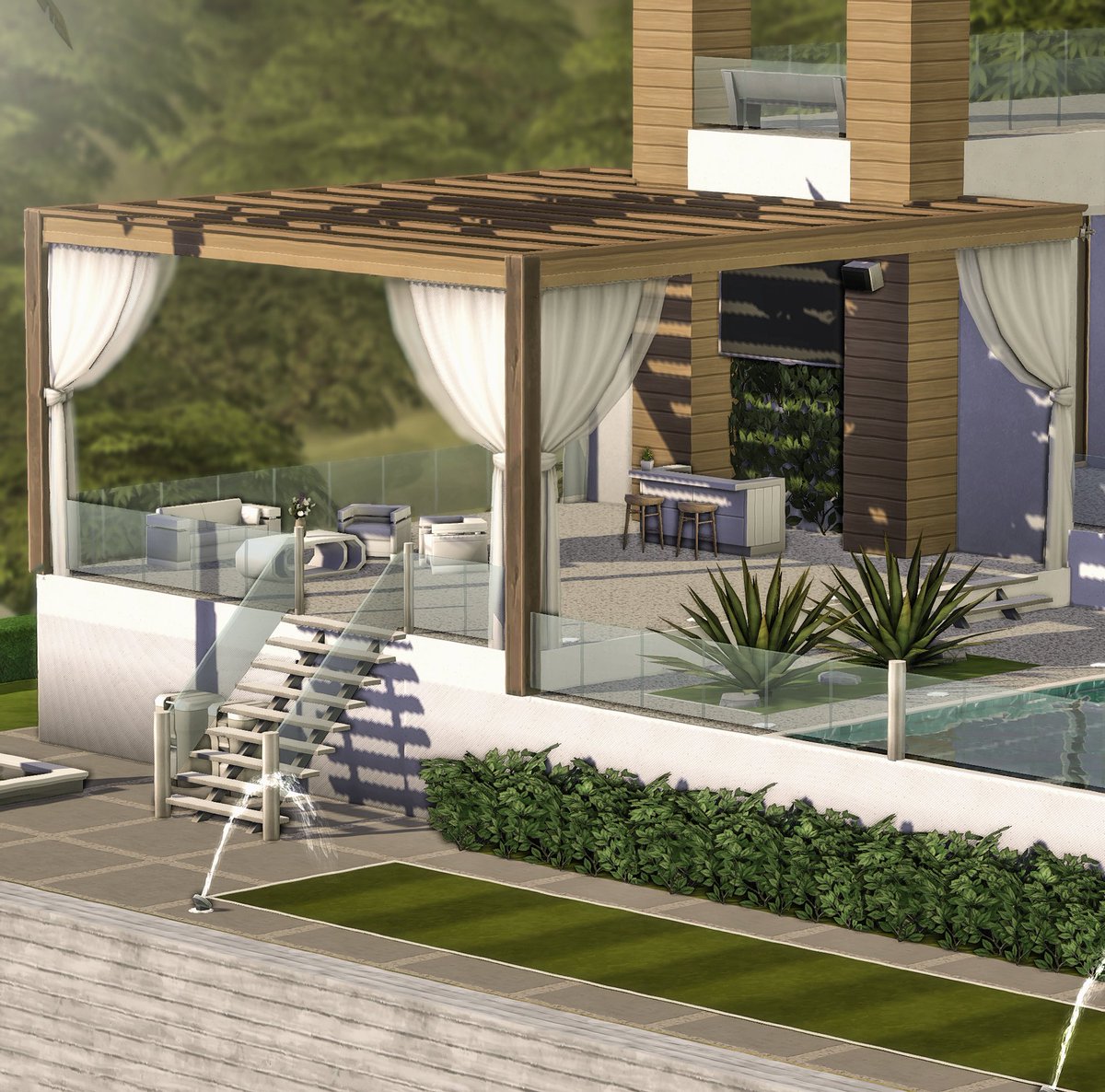 axiisims's tweet photo. VALLEY-VIEW VILLA 🌴 Football terrain, fitness room, pool &amp; many mores are coming with this BASE GAME build! 

EA ID: axiisims | #EAPartner 

#TheSims4 #TheSims #Sims4 #Sims https://t.co/3b9SLtjIOR