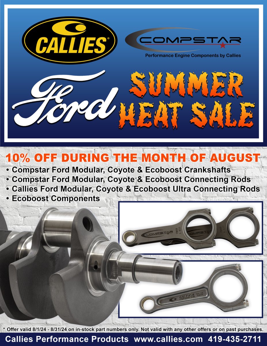 Take advantage of our Ford Summer Heat Sale! Load up now on everything you need. #Calliesperformance #Ford #FordRacing #Compstar #Performance