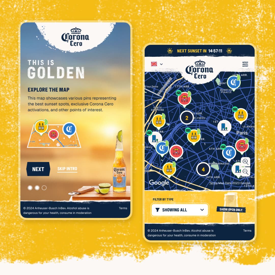Ready to explore Paris like never before? 🇫🇷 We're thrilled to announce our latest project with <a href="/corona/">Corona</a> Cero &amp; <a href="/googlemaps/">Google Maps</a> 

Discover the city with our bespoke interactive map, highlighting exclusive Corona Cero #GoldenMoments for breathtaking views and refreshing beers. 🍻